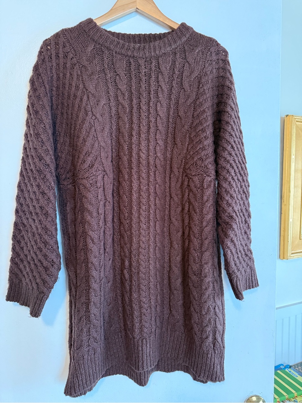 Natural Life Cozy Cable Knit Sweater Dress - Brown